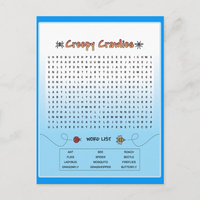 Creepy Crawlies Word Search Postcard (Front)