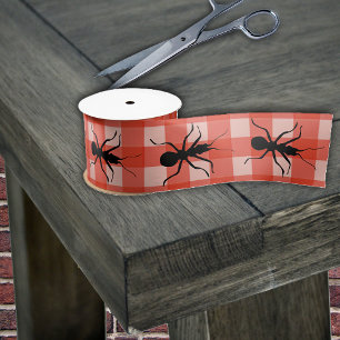 Creepy Crawly Marching Black Ant Plaid Tablecloth Satin Ribbon