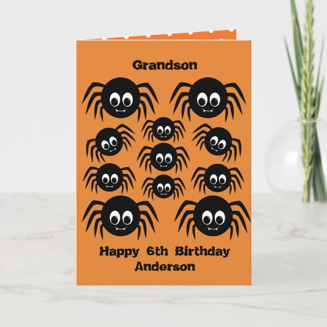 Creepy Crawly Spiders Grandson Birthday Halloween Card (Front)