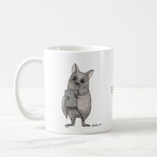 Creepy Cute Bat with Book Macaber Art Custom name Coffee Mug