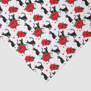 Creepy Cute Black Cats Red Roses Pattern Tissue Paper