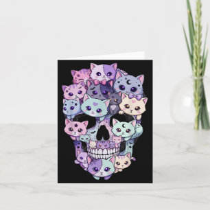 Creepy Cute Cat Skull Halloween Aesthetic Kawaii Card