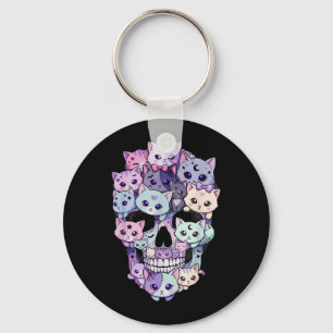 Creepy Cute Cat Skull Halloween Aesthetic Kawaii Key Ring