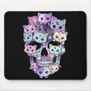 Creepy Cute Cat Skull Halloween Aesthetic Kawaii Mouse Pad