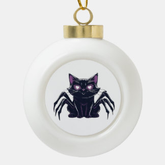 Creepy Cute Cat – Spider Legs & Heart Eyes Classic Ceramic Ball Christmas Ornament
