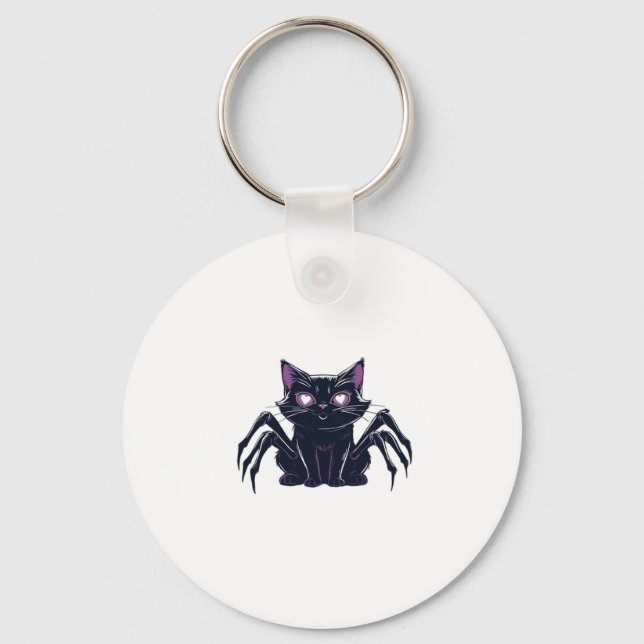 Creepy Cute Cat � Spider Legs & Heart Eyes Classic Key Ring (Front)