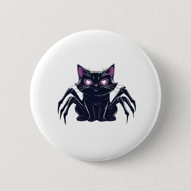 Creepy Cute Cat – Spider Legs & Heart Eyes Oversiz 6 Cm Round Badge (Front)