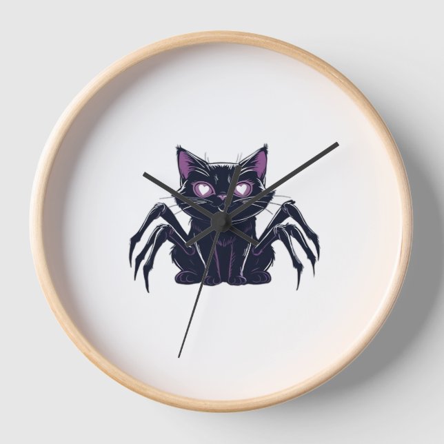 Creepy Cute Cat – Spider Legs & Heart Eyes Oversiz Clock (Front)