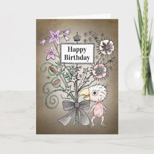 Creepy Cute Goth Baby Bird Dark Art Birthday Card