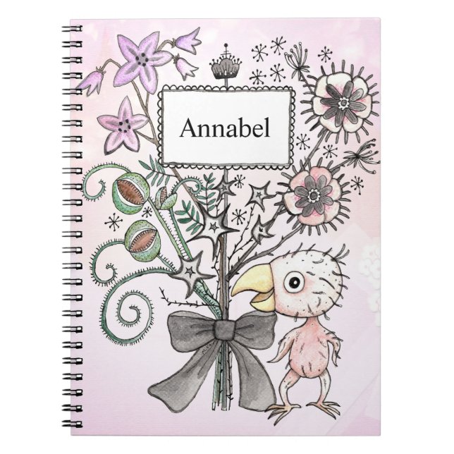 Creepy Cute Goth Bird Customizable Name or Title Notebook (Front)