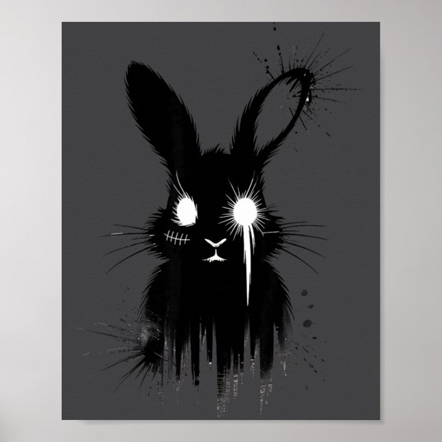Creepy Cute Goth Bunny Horror Rabbit Sketch Alt Ng Poster (Front)