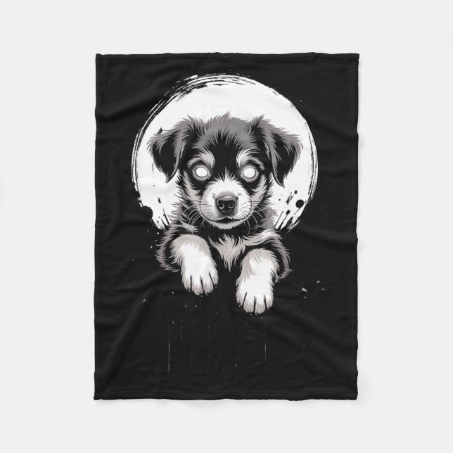 Creepy Cute Goth Dog Horror Puppy Sketch Alt Nge E Fleece Blanket (Front)
