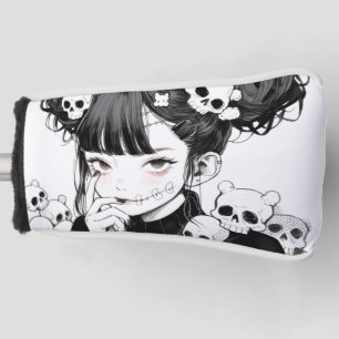 Creepy Cute Goth Manga Syle Skulls and Anime Girl Golf Head Cover
