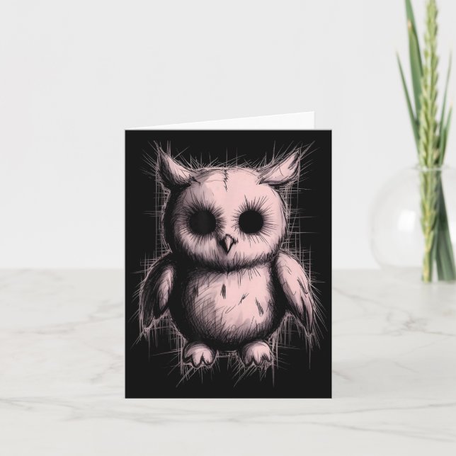 Creepy Cute Goth Owl Horror Sketch Alt Nge Evil  Card (Front)