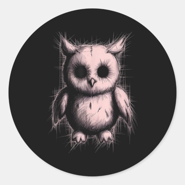 Creepy Cute Goth Owl Horror Sketch Alt Nge Evil  Classic Round Sticker (Front)