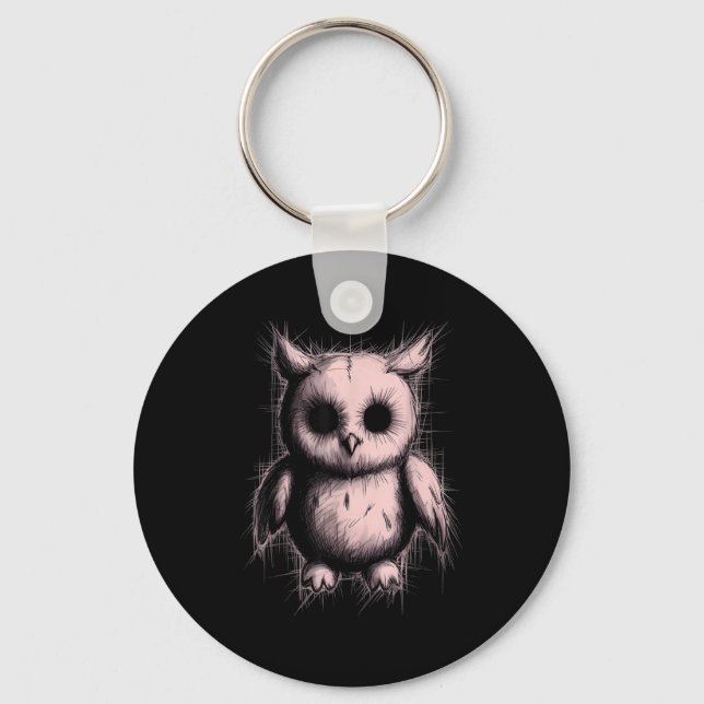 Creepy Cute Goth Owl Horror Sketch Alt Nge Evil  Key Ring (Front)