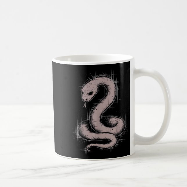 Creepy Cute Goth Python Horror Snake Sketch Alt Ng Coffee Mug (Right)