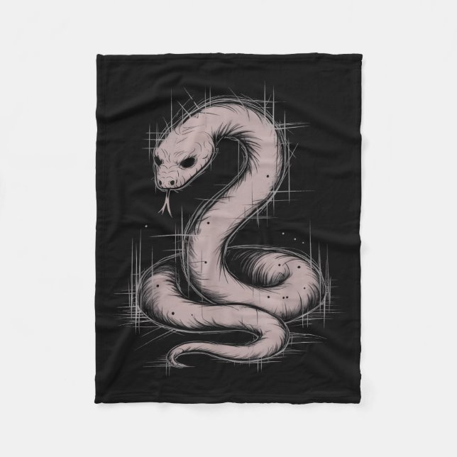 Creepy Cute Goth Python Horror Snake Sketch Alt Ng Fleece Blanket (Front)