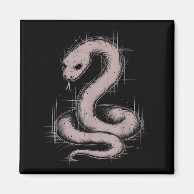 Creepy Cute Goth Python Horror Snake Sketch Alt Ng Magnet (Front)