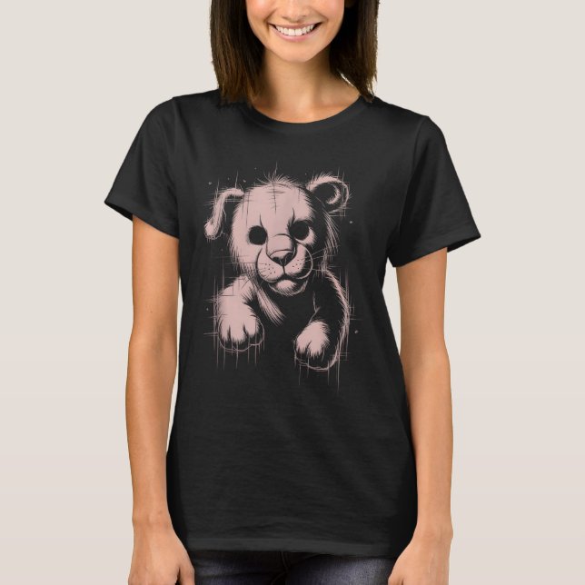 Creepy Cute Goth Teddy Lion Horror Sketch Nge Bear T-Shirt (Front)