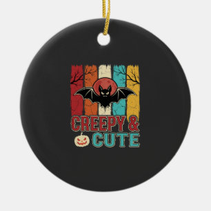 Creepy Cute Halloween Bat Retro Graphic Ceramic Ornament