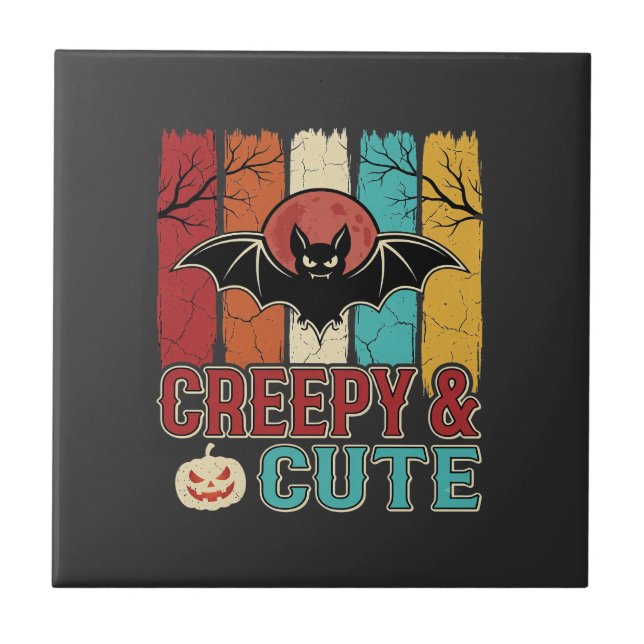 Creepy Cute Halloween Bat Retro Graphic Ceramic Tile (Front)