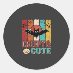 Creepy Cute Halloween Bat Retro Graphic Classic Round Sticker