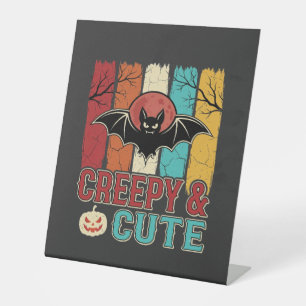 Creepy Cute Halloween Bat Retro Graphic Pedestal Sign