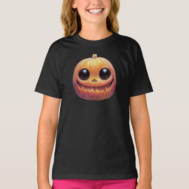 Creepy Cute Halloween Pumpkin Face T-Shirt (Front)