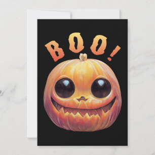 Creepy Cute Halloween Pumpkin Head Saying Boo Invitation