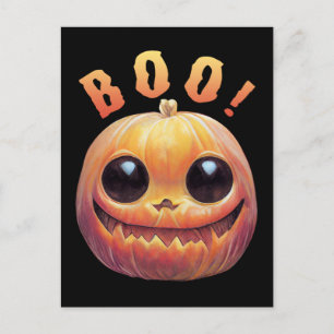 Creepy Cute Halloween Pumpkin Head Saying Boo Postcard