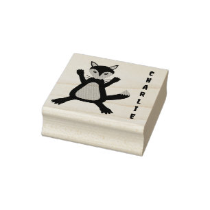 Creepy Cute Halloween Wolf Custom Name Rubber Stamp