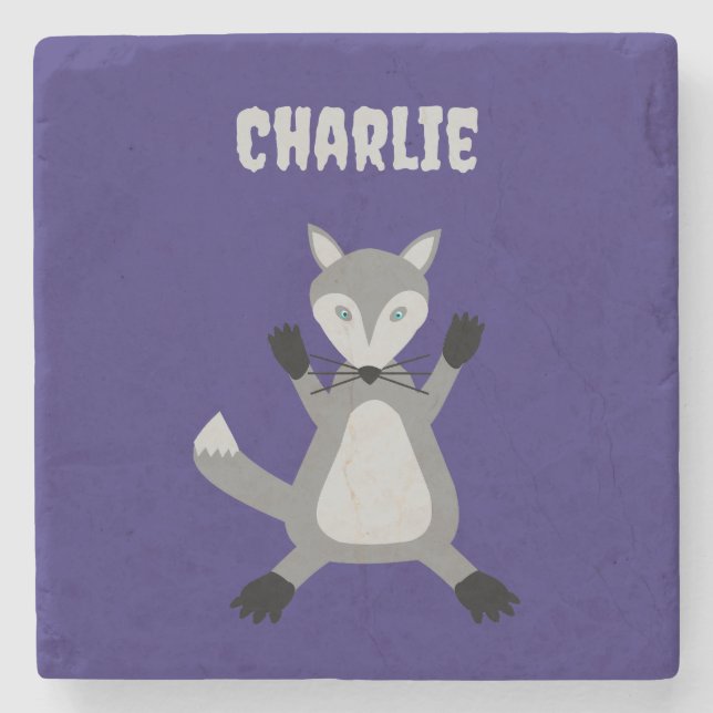 Creepy Cute Halloween Wolf Custom Name Stone Coaster (Front)
