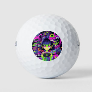 Creepy Cute Horror Anime Gamer Girl Golf Balls