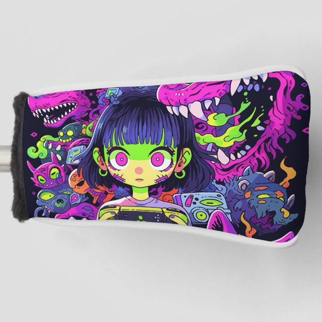 Creepy Cute Horror Anime Gamer Girl Golf Head Cover (Front)