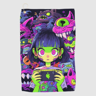 Creepy Cute Horror Anime Gamer Girl Golf Towel