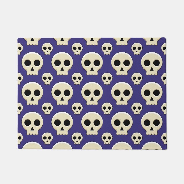 Creepy Cute Kawaii Goth Skull Pattern Doormat (Front)