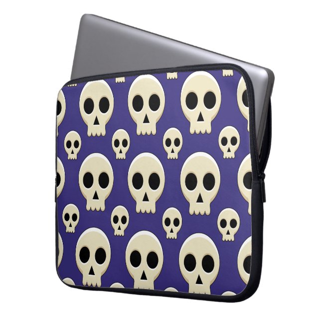 Creepy Cute Kawaii Goth Skull Pattern Laptop Sleeve (Front Left)