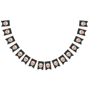 Creepy Cute Kawaii Goth Skull with Flowers Bunting