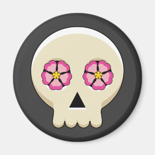 Creepy Cute Kawaii Goth Skull with Flowers Magnet