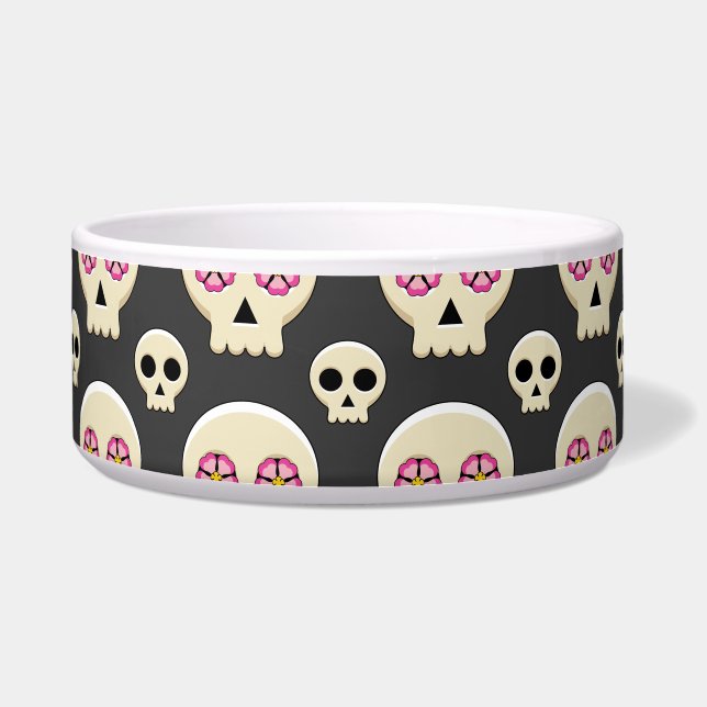 Creepy Cute Kawaii Goth Skull with Flowers Pattern (Front)