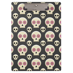 Creepy Cute Kawaii Goth Skull with Flowers Pattern Clipboard