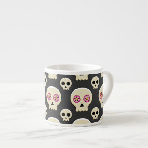 Creepy Cute Kawaii Goth Skull with Flowers Pattern Espresso Cup