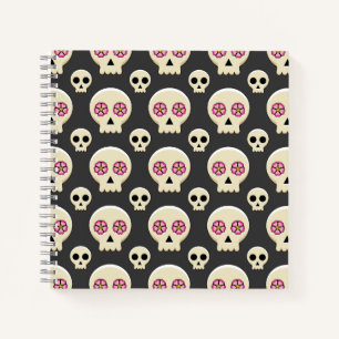 Creepy Cute Kawaii Goth Skull with Flowers Pattern Notebook
