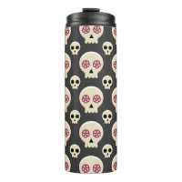 Creepy Cute Kawaii Goth Skull with Flowers Pattern