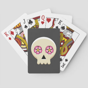 Creepy Cute Kawaii Goth Skull with Flowers Playing Cards