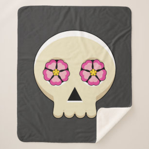 Creepy Cute Kawaii Goth Skull with Flowers Sherpa Blanket