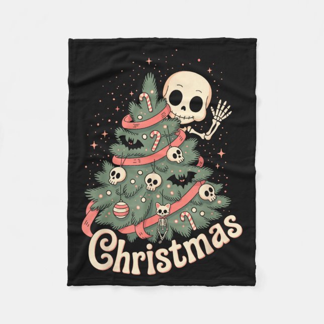 Creepy Cute Kawaii Skeleton Christmas Tree Skull B Fleece Blanket (Front)
