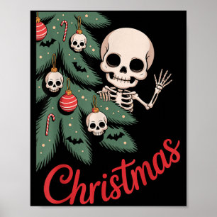 Creepy Cute Kawaii Skeleton Christmas Tree Skull B Poster