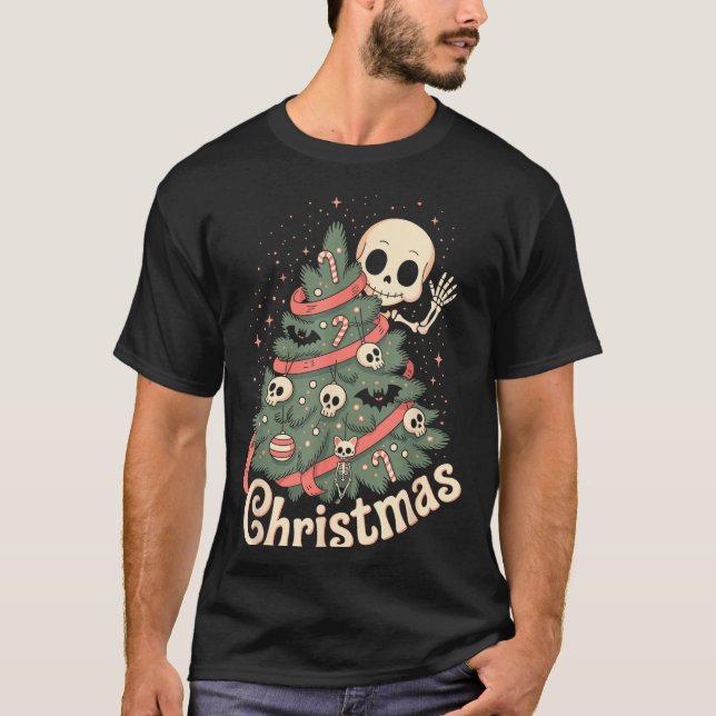 Creepy Cute Kawaii Skeleton Christmas Tree Skull B T-Shirt (Front)